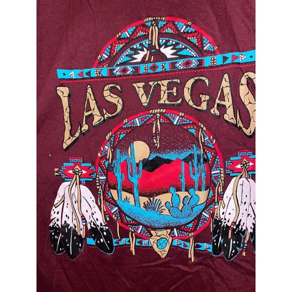 Vintage Las Vegas Shirt Jerzees M USA 90s Southwest Tee Native Graphic Maroon - Picture 2 of 13